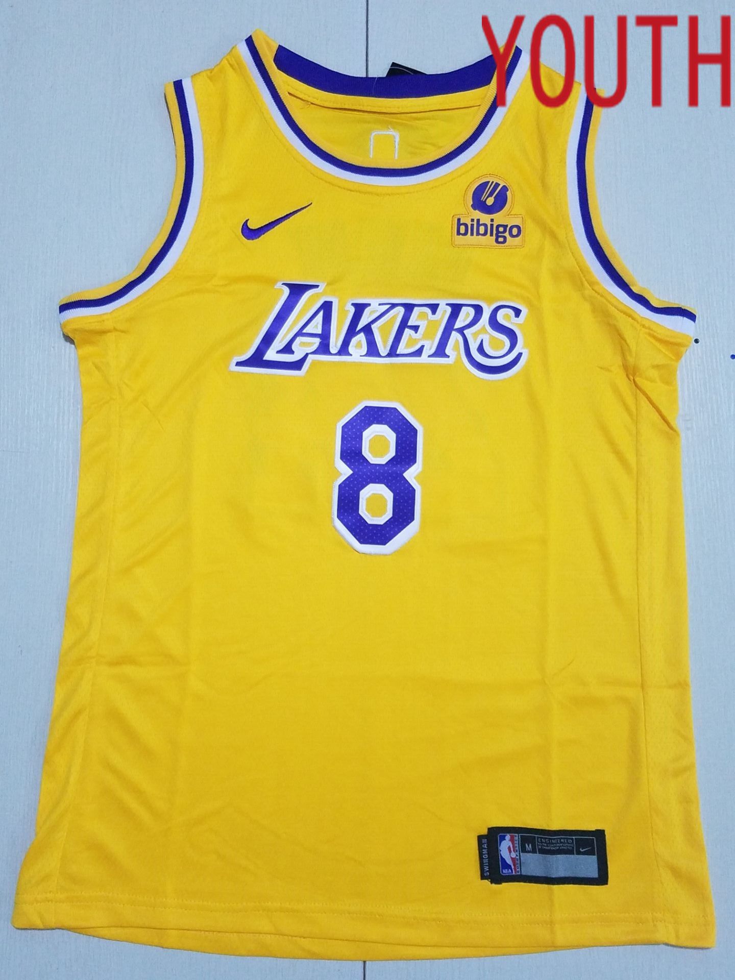 Youth Los Angeles Lakers 24 Bryant and #8 Yellow Nike 2022 NBA Jersey